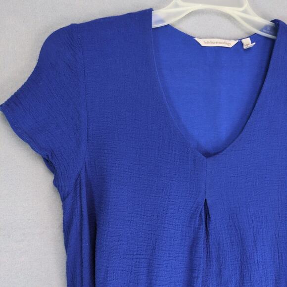 Soft Surroundings Cotton Gauze A-Line Dress Sz PXS Periwinkle Blue V-Neck Casual - Picture 7 of 10